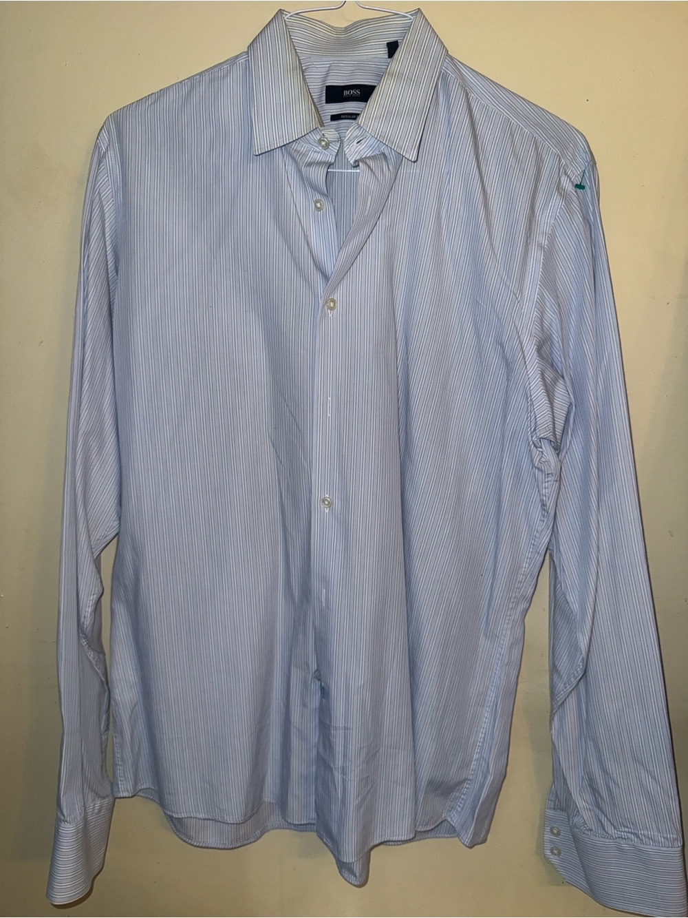Hugo Boss Men’s Light Blue Thin-Striped Dress Shirt